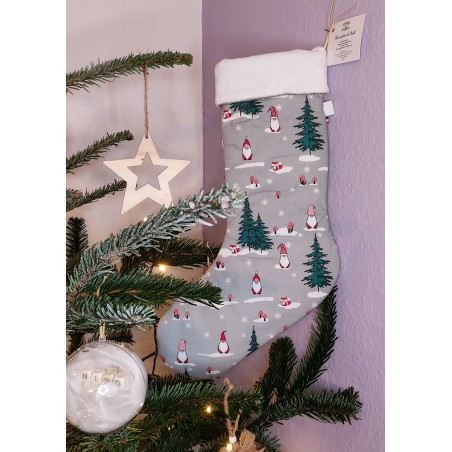 Chaussette de Noël à suspendre motif sapin sur fond gris