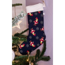 Chaussette de Noël à suspendre motif père Noël sur fond bleu marine