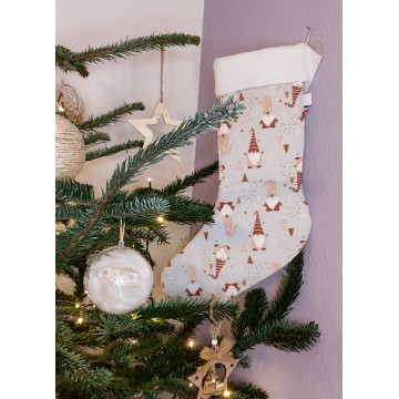 Chaussette de Noël à suspendre motif lutin sur fond gris