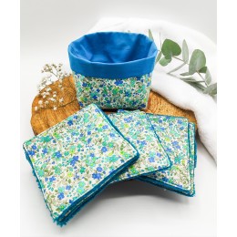 Lingettes démaquillante avec panier assorti fleurs bleues