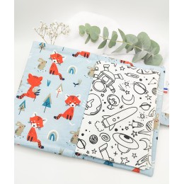 Cahier de coloriage lavable motif renard et lapin sur fond bleu clair