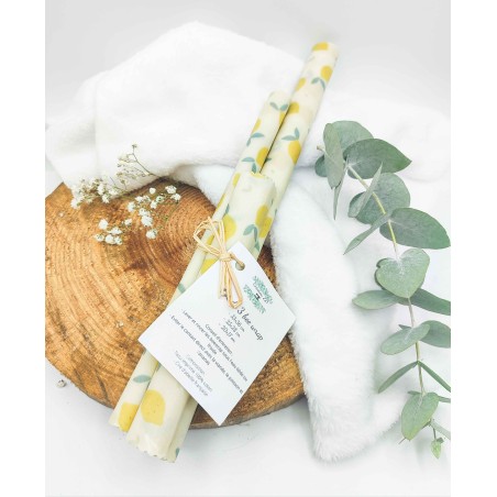 Lot de 3 bee wrap motif citron sur fond blanc